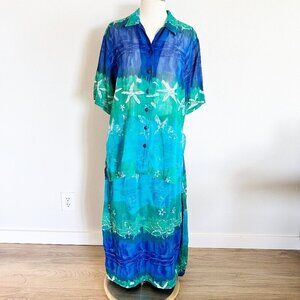 Vintage Phool Skirt Set L Hawaiian Sheer Tunic Shirt Maxi Outfit Starfish